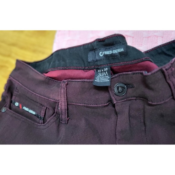 Y2K Fried Demin Streetwear Stretch Slim Colored Denim Jeans Burgundy Size 36 - Picture 8 of 10